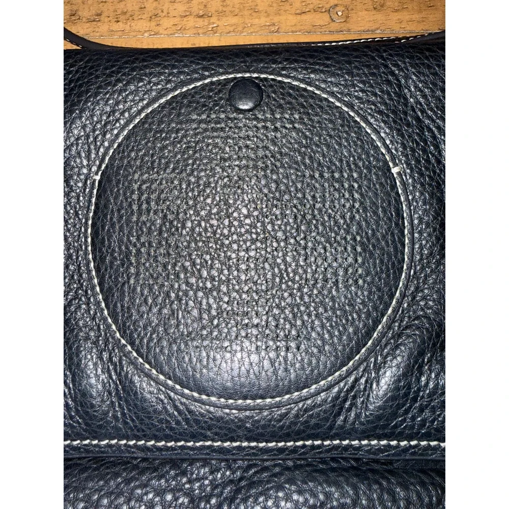 Tory Burch Leather Crossbody Bag Medium Black Pebbled Perforated Circle Logo